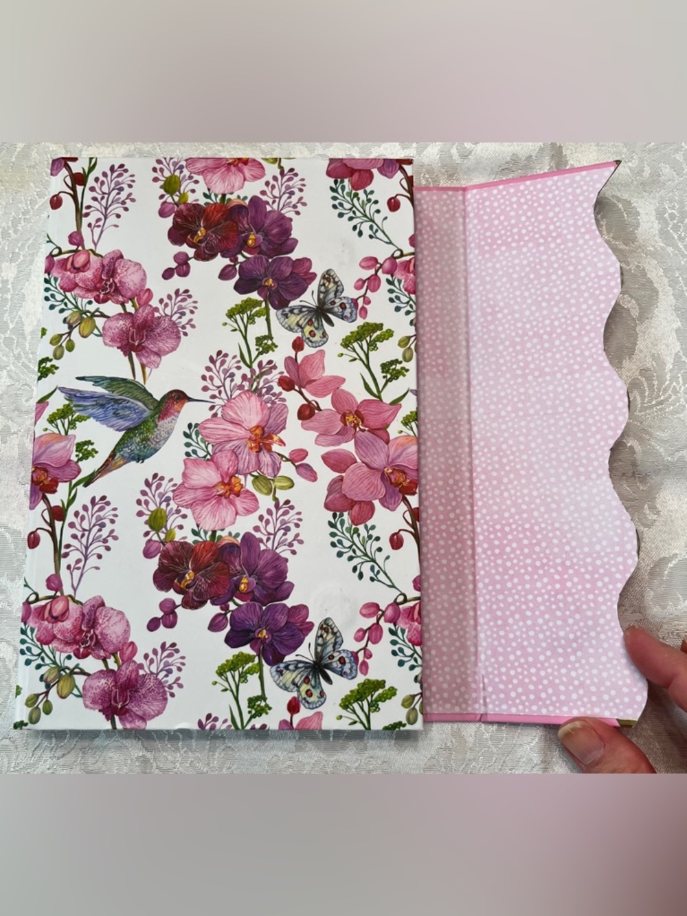 Journal Inspirational Notebook in Floral Hummingbird Design with Foldover Cover - Picture 4 of 6
